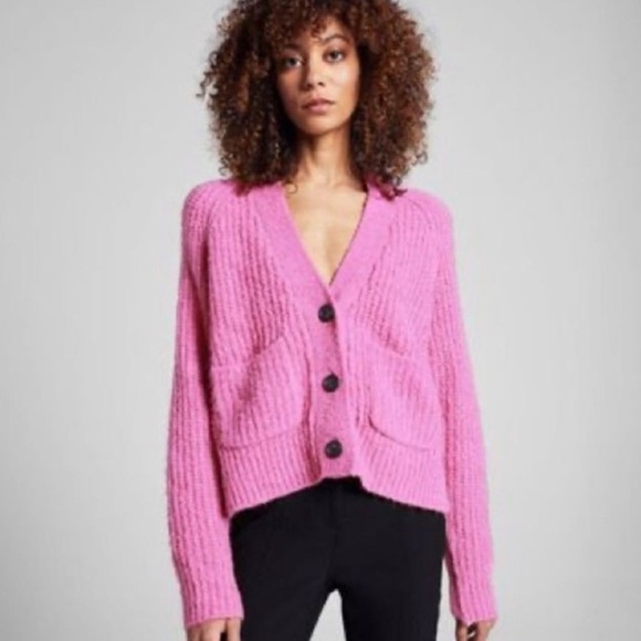 A.L.C. Cleveland Cable Knit Button Front Alpaca Blend C Bubblegum XS - Picture 1 of 11